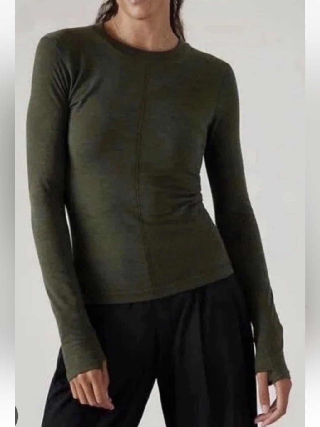 Athleta Ascent Seamless Top Size S Small Aspen Olive Green Wool Blend Base Layer